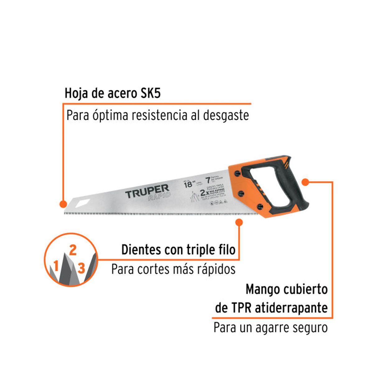 TRUPER - Serrucho Rapid 18 7 DPP mango Comfort grip Truper - 101868