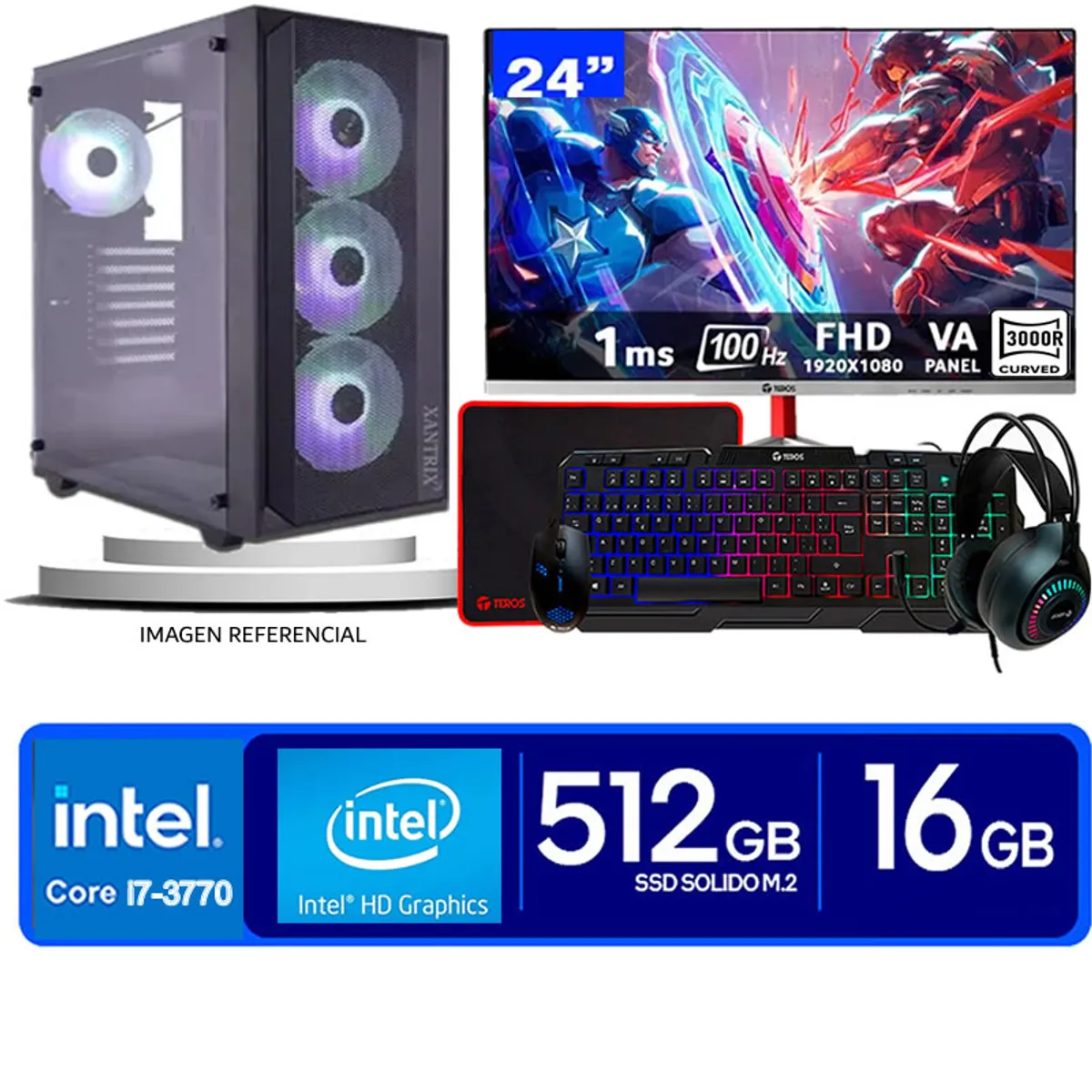 INTEL - Computadora Pc Intel Core i7 3770  Monitor 24 fhd' RAM 16 GB SSD 500 GB