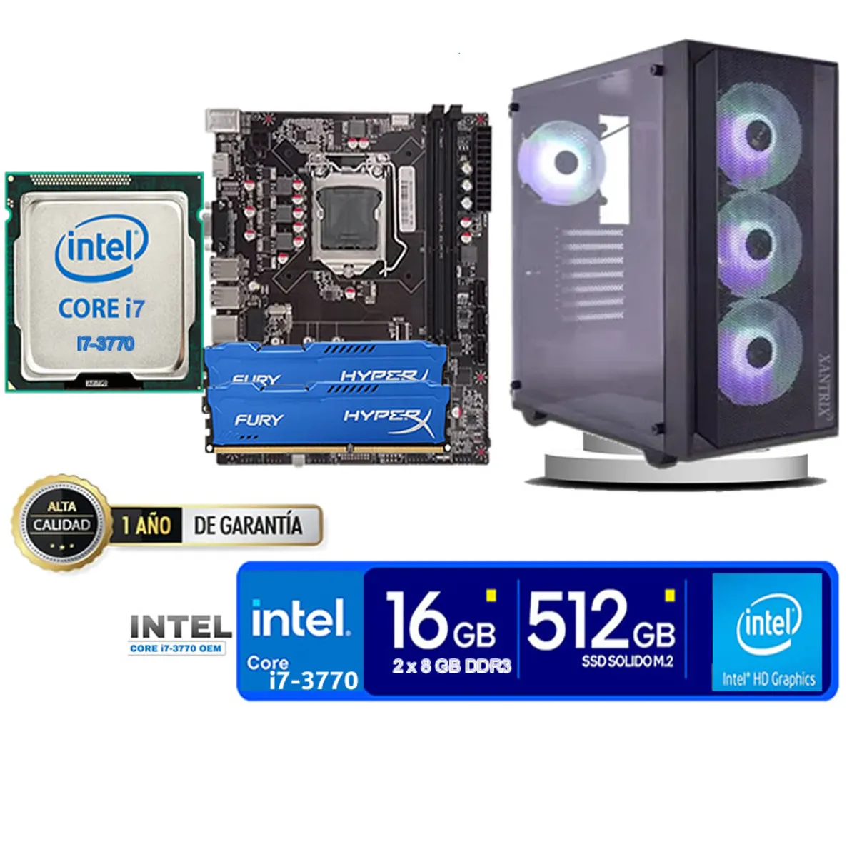 INTEL - Computadora Pc Intel Core i7 3770  Monitor 24 fhd' RAM 16 GB SSD 500 GB