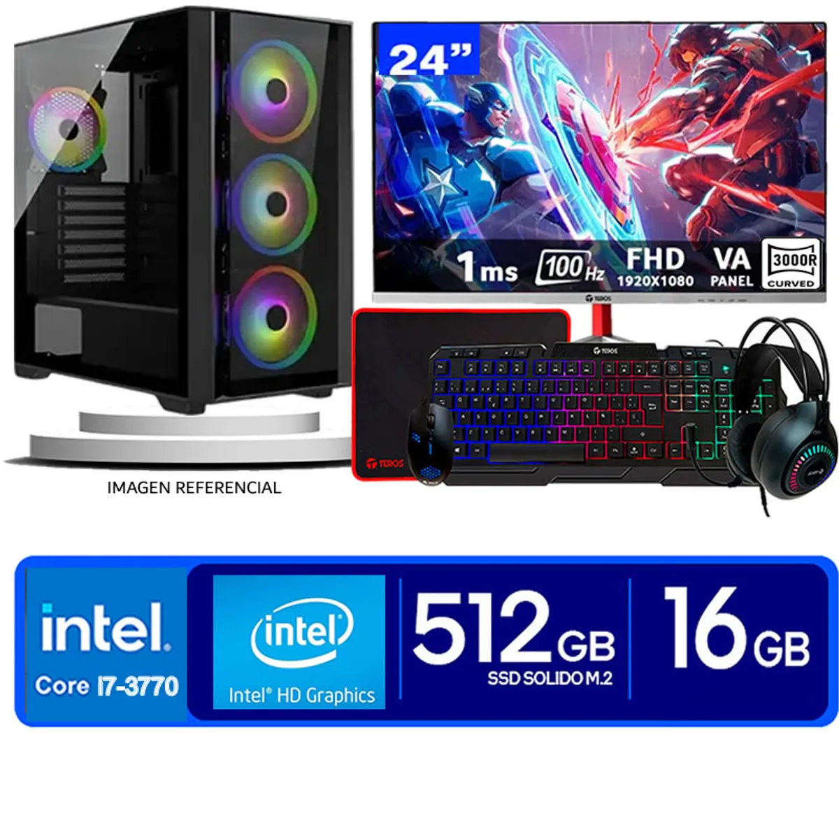 INTEL - Computadora Pc Intel Core i7 3770  Monitor 24 fhd' RAM 16 GB SSD 500 GB