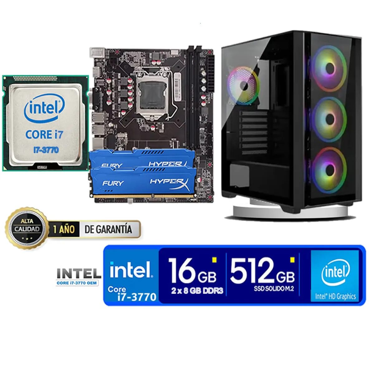 INTEL - Computadora Pc Intel Core i7 3770  Monitor 24 fhd' RAM 16 GB SSD 500 GB