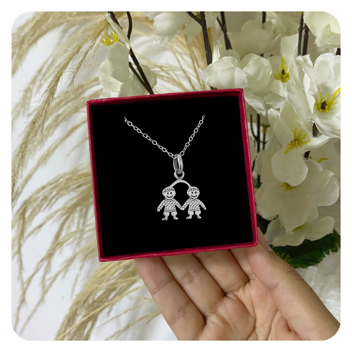 GENERICO - Collar Unisex Gemelos Niños Regalo Papá Mamá Joya Plata