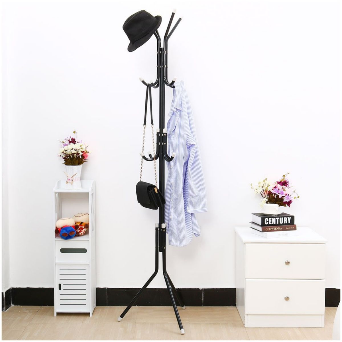 GENERICO - Perchero de pie metal organizador colgador estante 1.65 MT negro