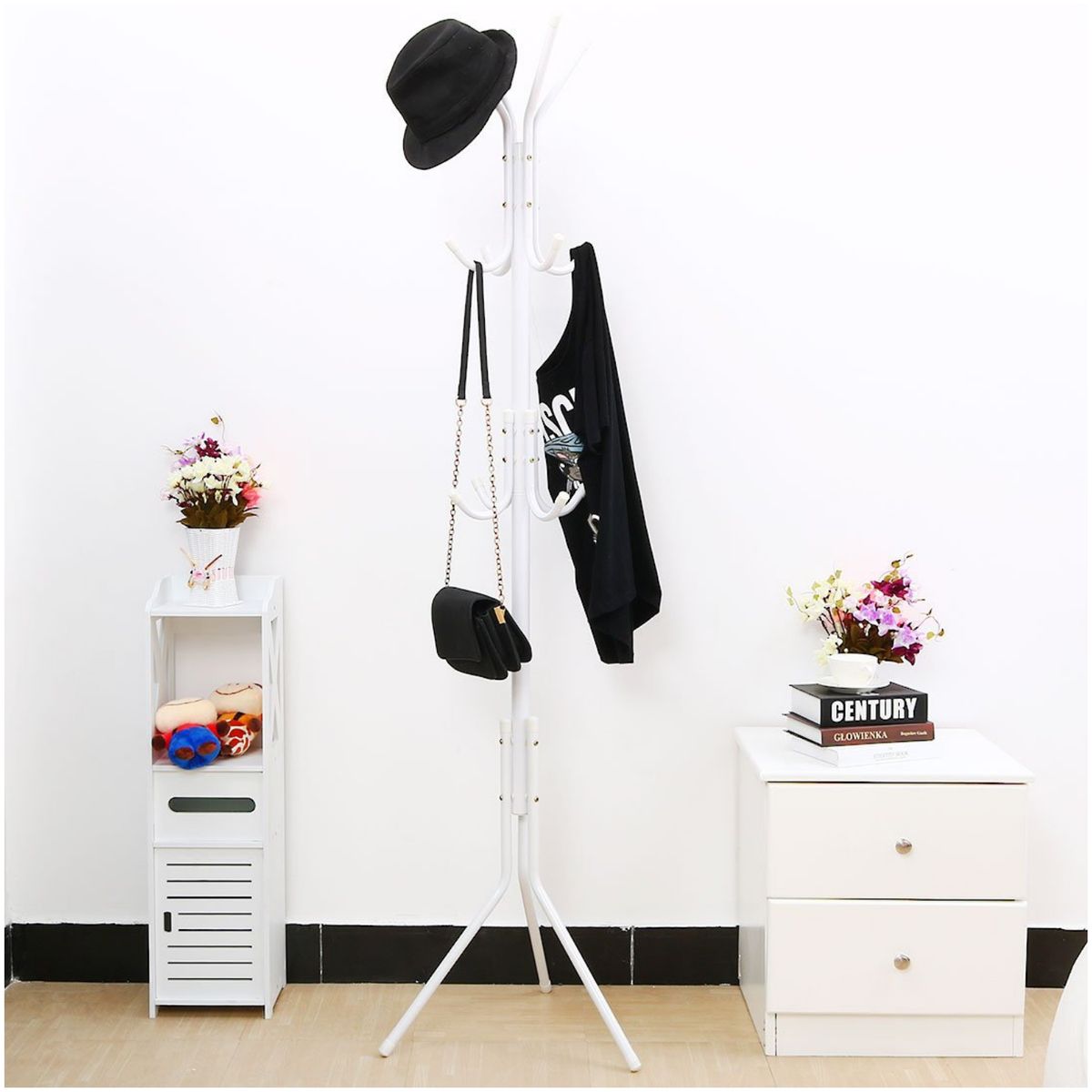 GENERICO - Perchero de pie metal organizador colgador estante 1.65 MT blanco