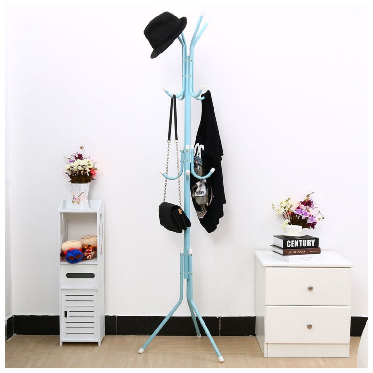 GENERICO - Perchero de pie metal organizador colgador estante 1.65 MT celeste