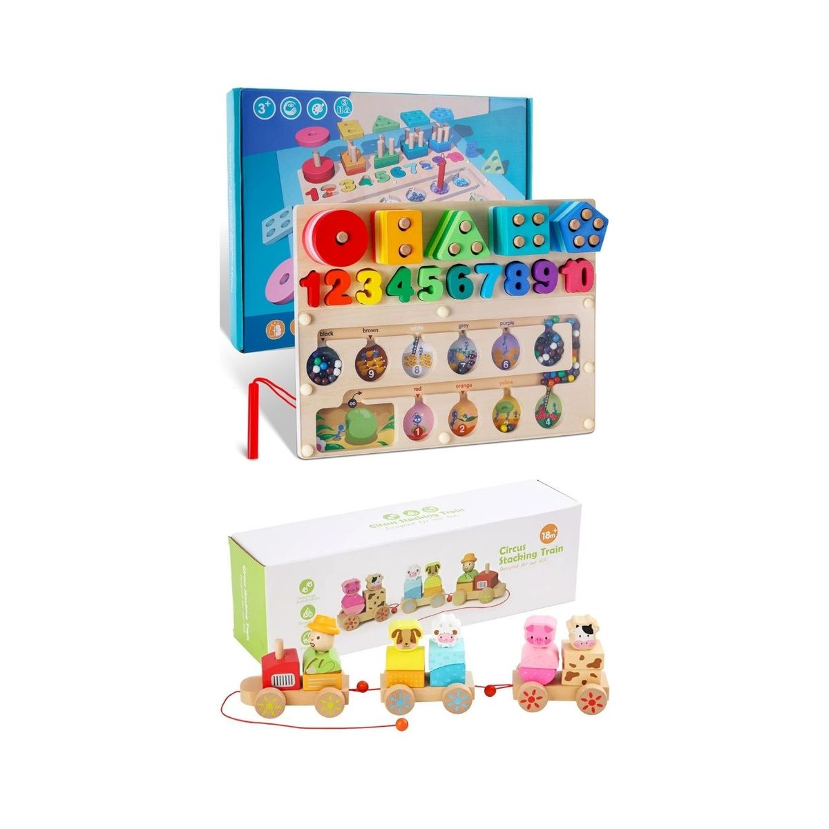 GENERICO - Pack Montessori Tren con Animalitos + Laberinto Magnético