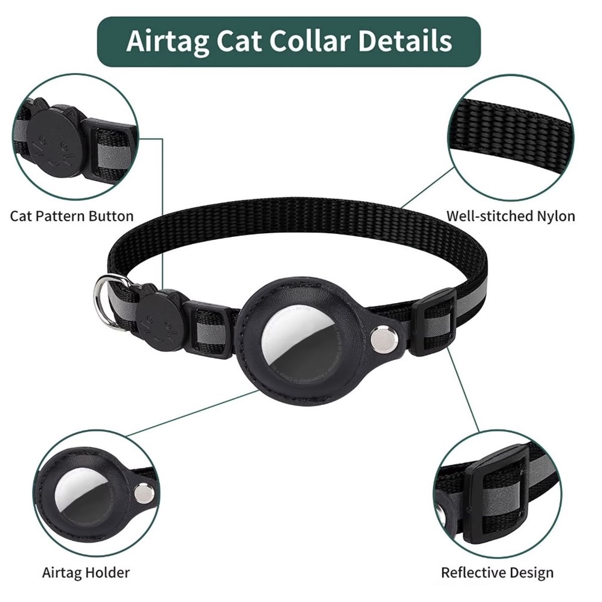 OEM - Collar Con Airtag Gps Incluido Gato Bluetooth Negro