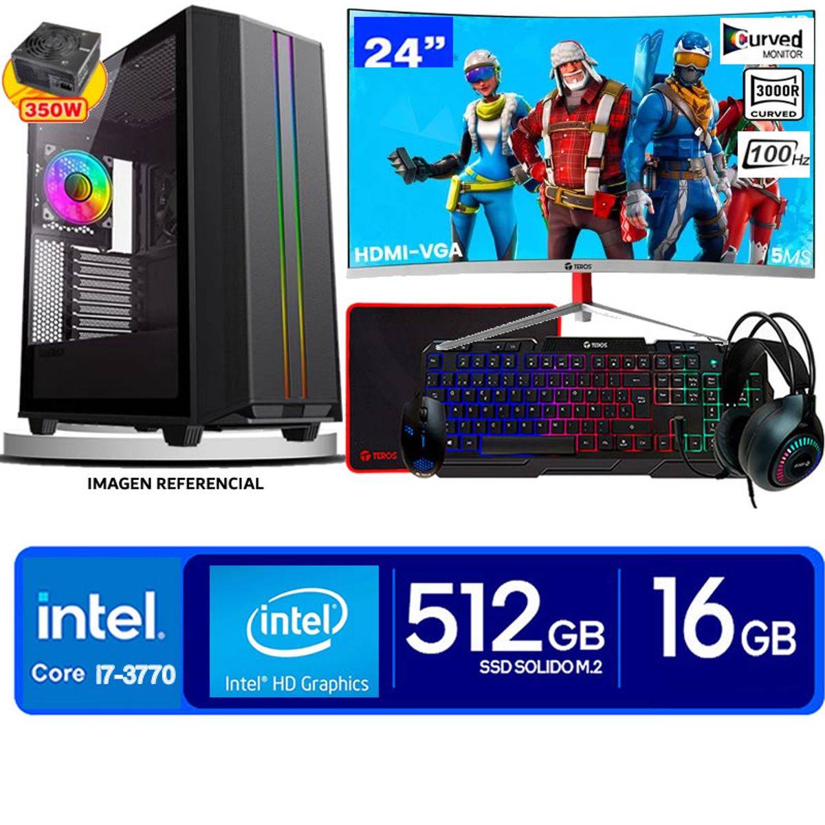 INTEL - Computadora Pc Intel Core i7 3770  Monitor 24 fhd' RAM 16 GB SSD 500 GB