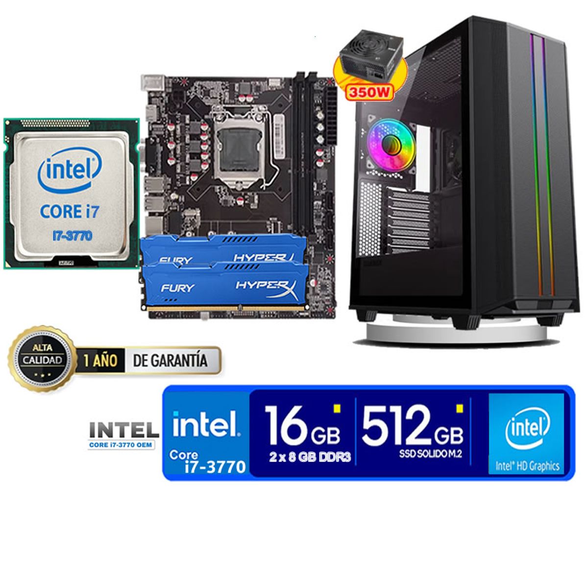 INTEL - Computadora Pc Intel Core i7 3770  Monitor 24 fhd' RAM 16 GB SSD 500 GB