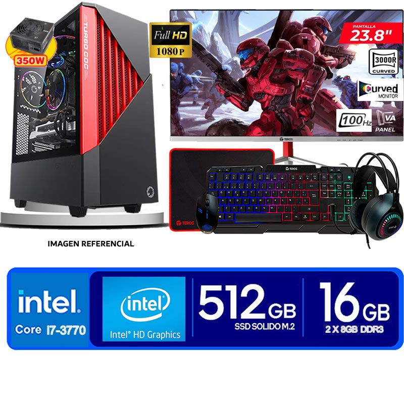 Computadora Pc Intel Core i7 3770  Monitor 24 fhd' RAM 16 GB SSD 500 GB