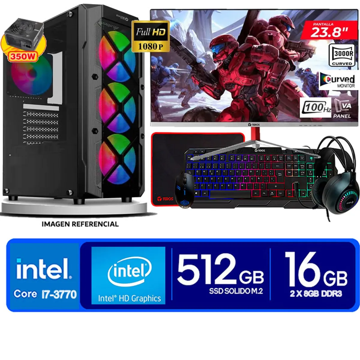 INTEL - Computadora Pc Intel Core i7 3770  Monitor 24 fhd' RAM 16 GB SSD 500 GB