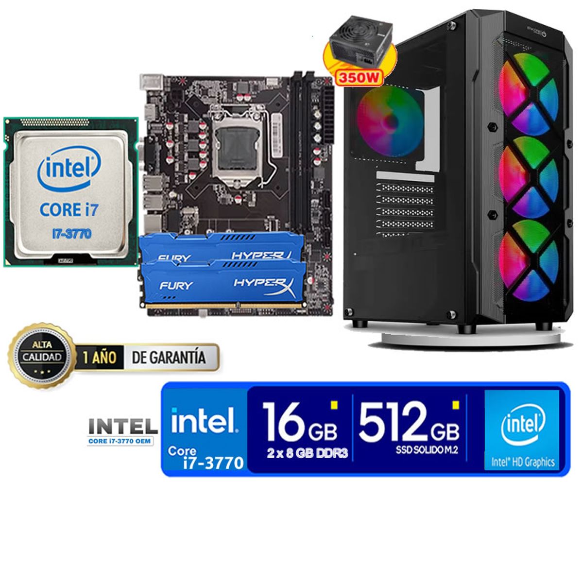 INTEL - Computadora Pc Intel Core i7 3770  Monitor 24 fhd' RAM 16 GB SSD 500 GB