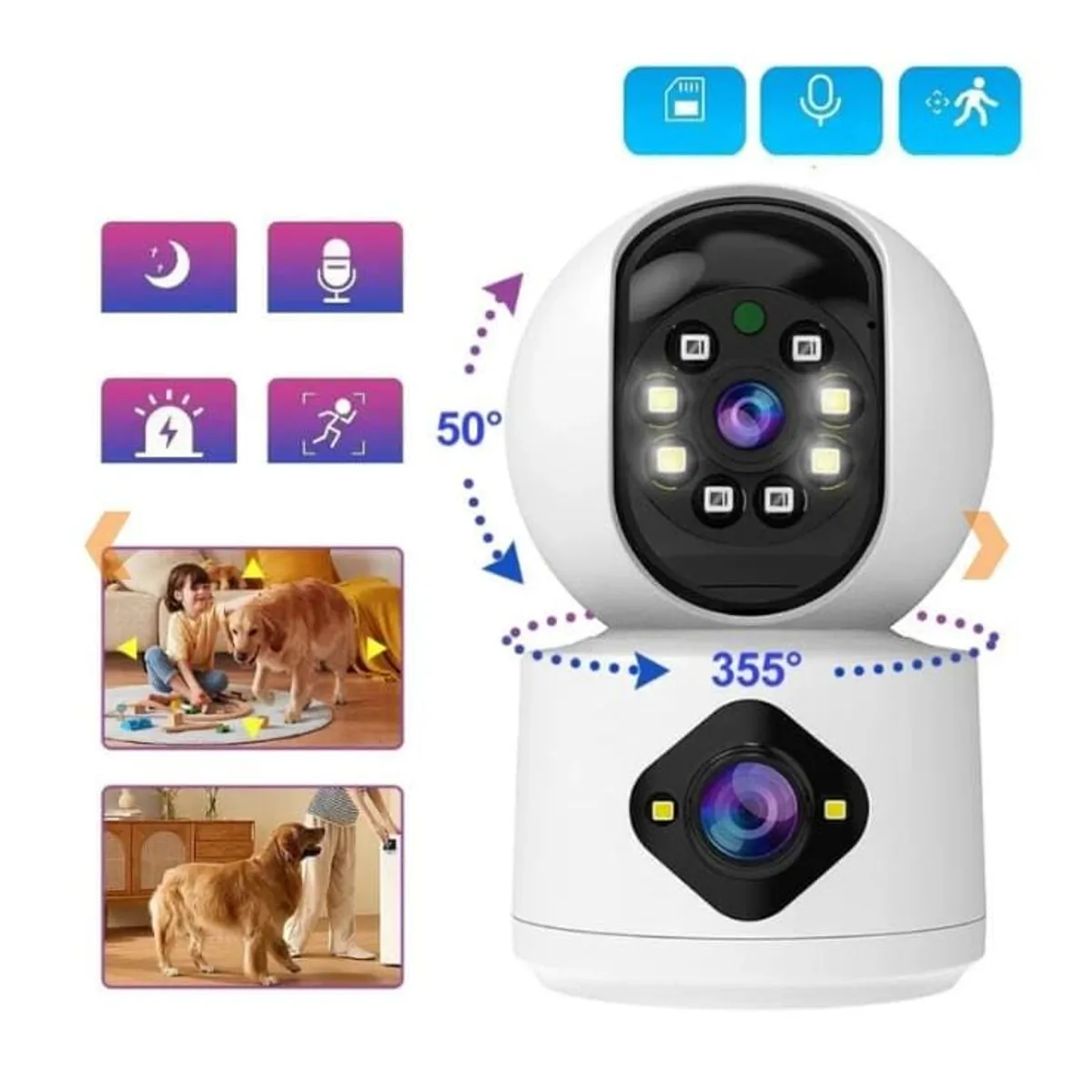 GENERICO - Cámara Doble de Vigilancia ICSee Inteligente WIfi 360º 4mp