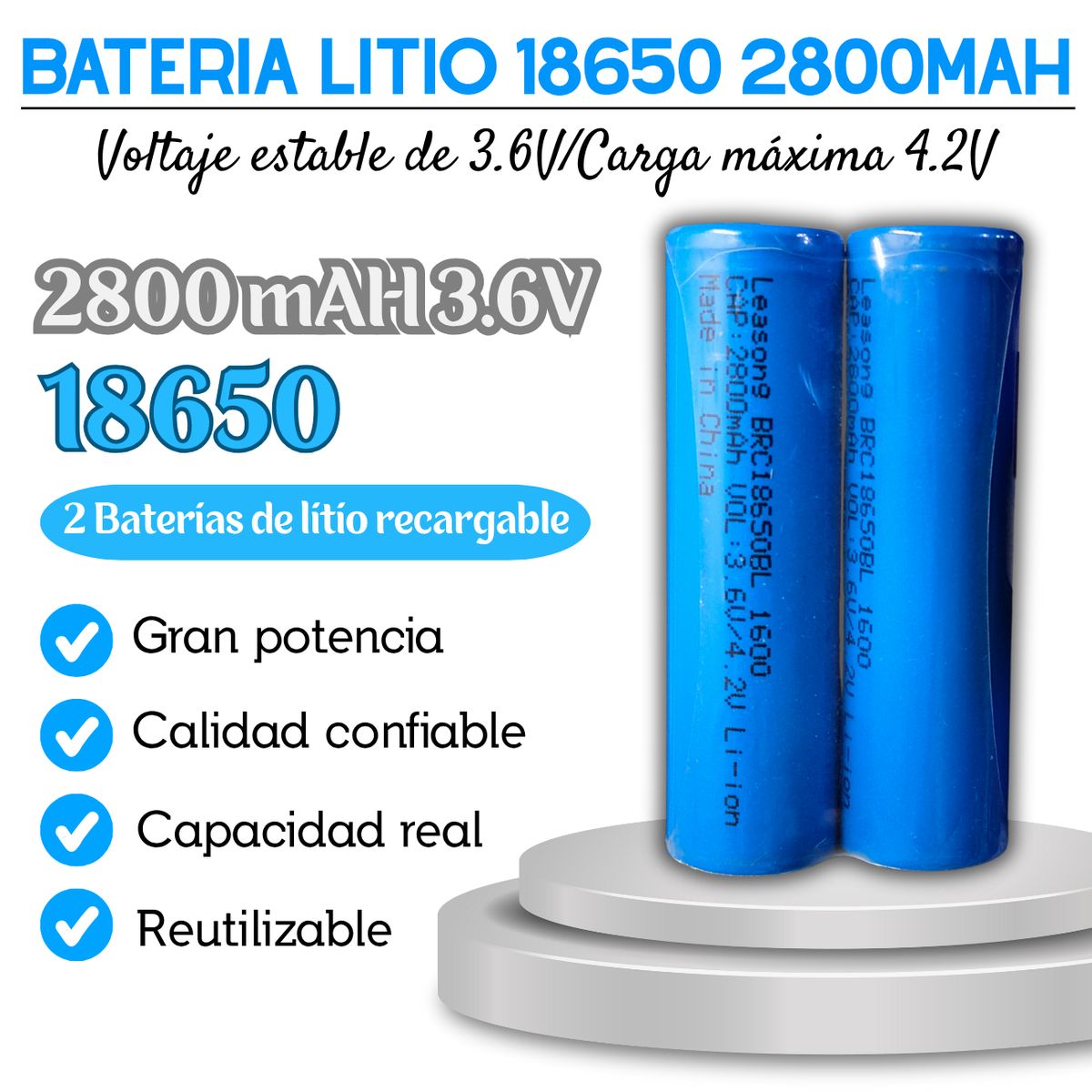 GENERICO - Bateria Recargable Litio 18650 2800mAH - Pila Litio recargable Pack x2