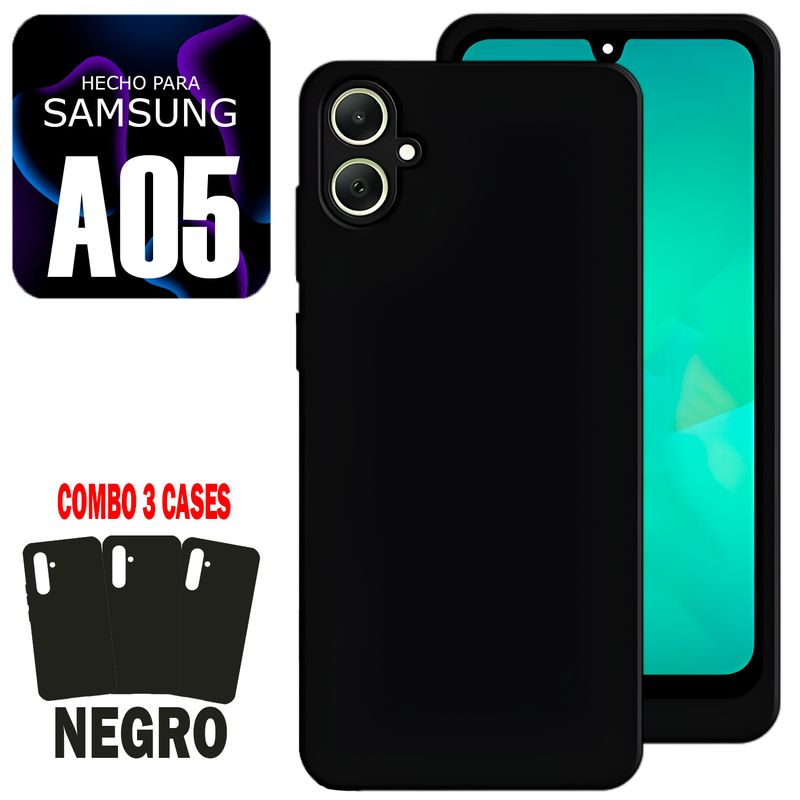 GENERICO - Combo Silicone Case Para Samsung A05 Negro Con Marca