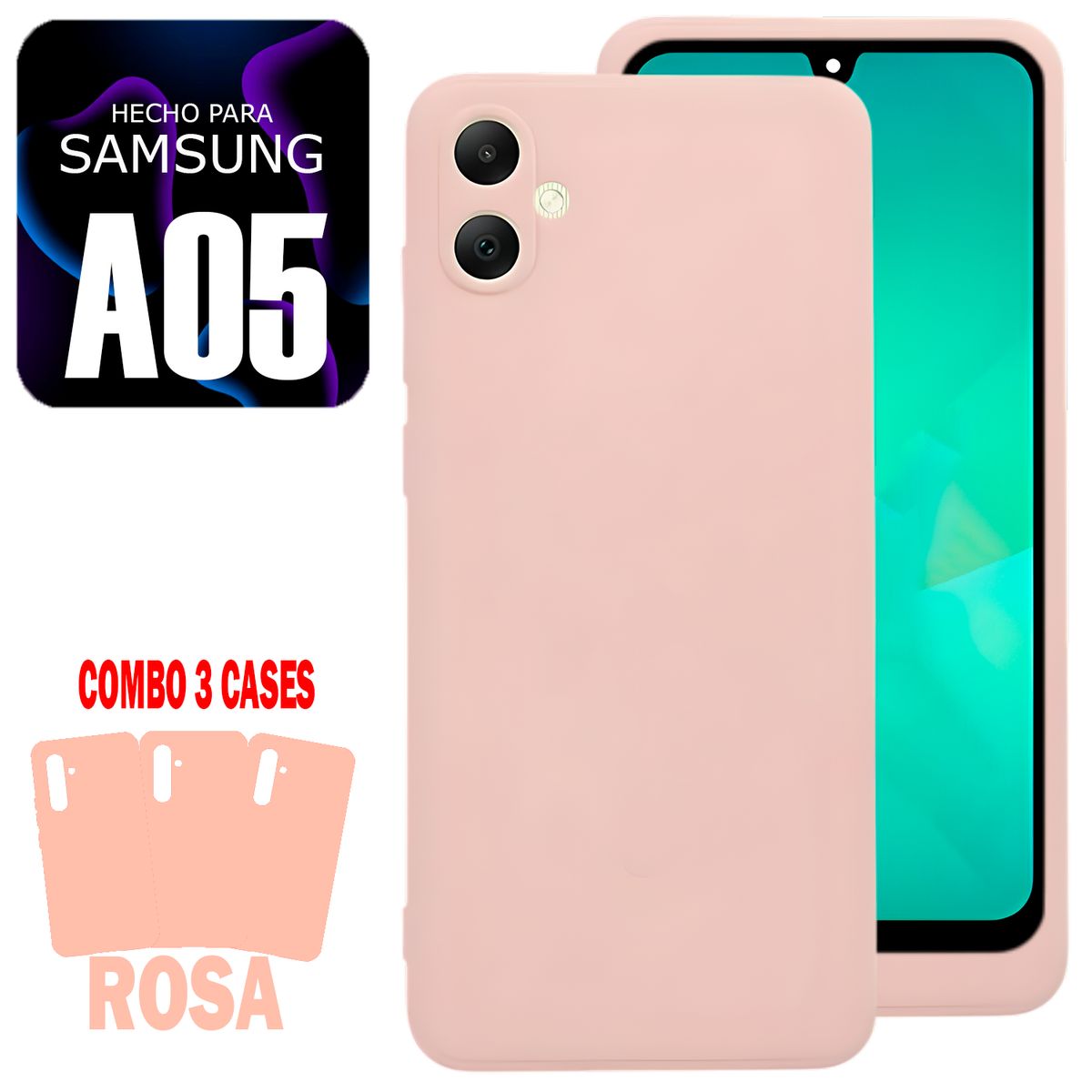 GENERICO - Combo Silicone Case Para Samsung A05 Rosa Con Marca