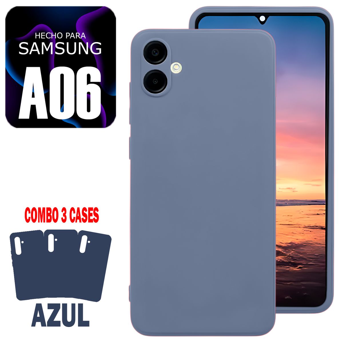 GENERICO - Combo Silicone Case Para Samsung A06 Azul Con Marca