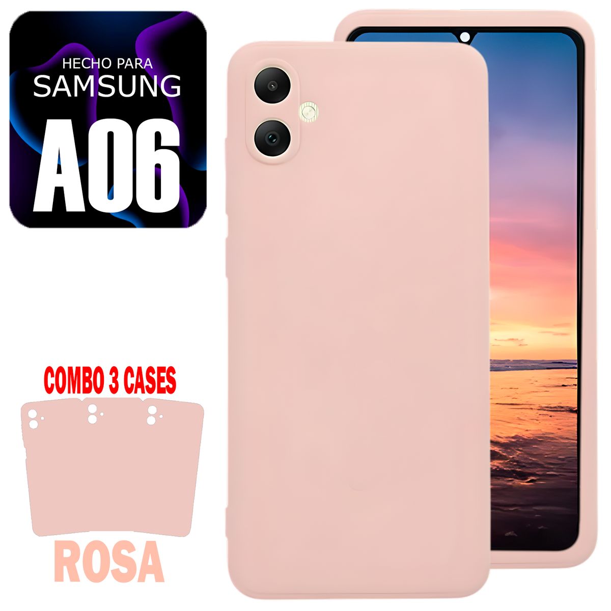 GENERICO - Combo Silicone Case Para Samsung A06 Rosa Con Marca