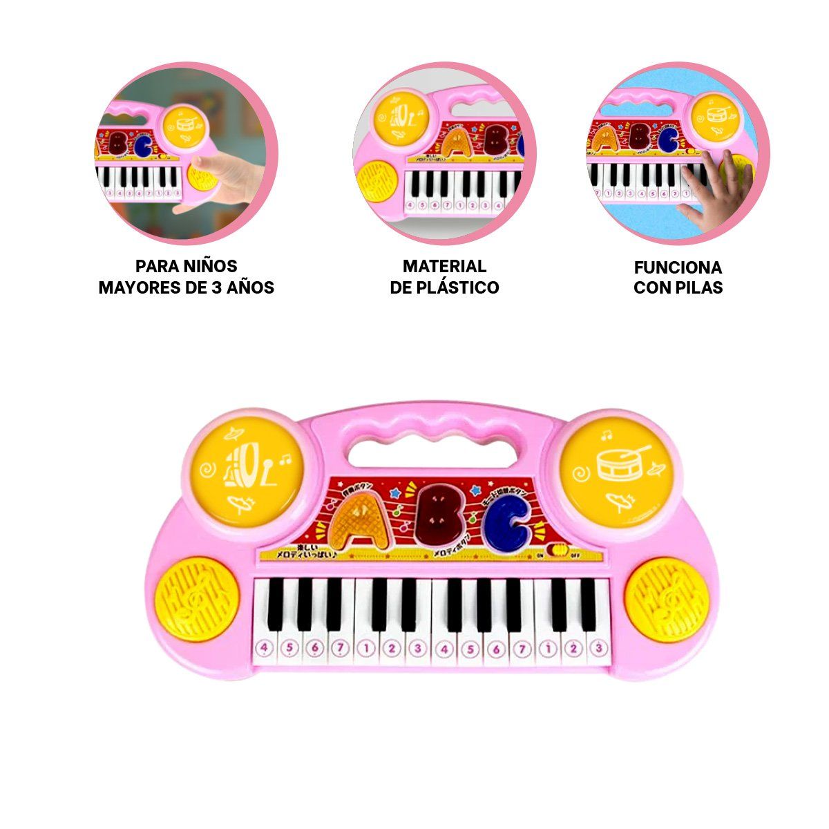 GENERICO - Pack12 Teclado con Luces y aonidos de Color Rosado