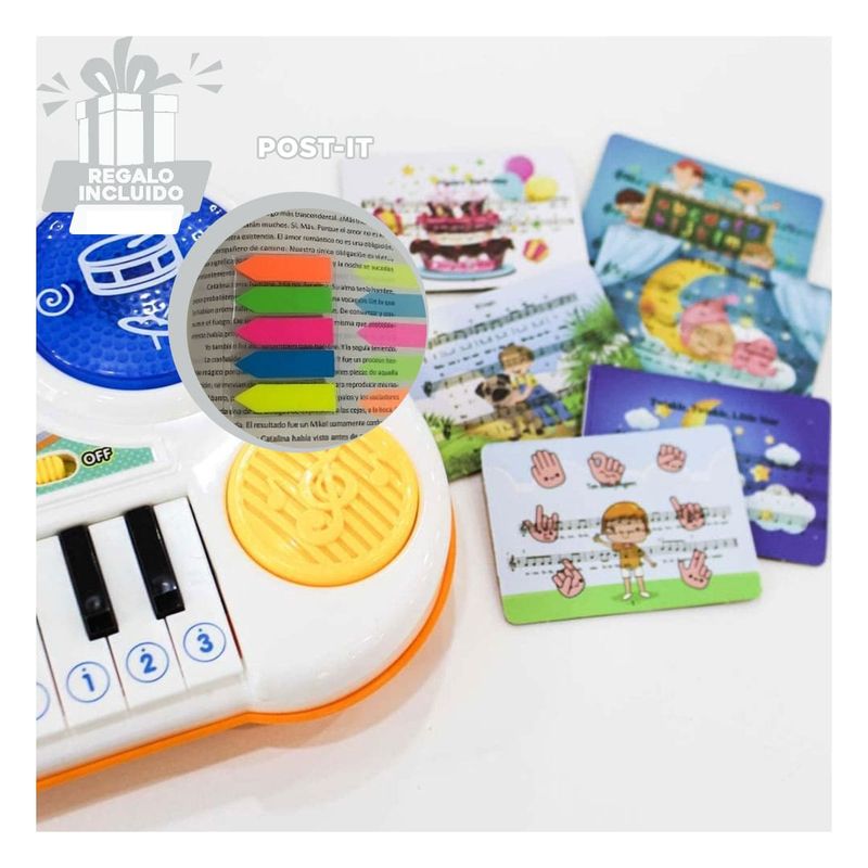 RYBIU IMPORT - Pack6 Piano Didactico de Blanco Y+Banderitas Adhesivas