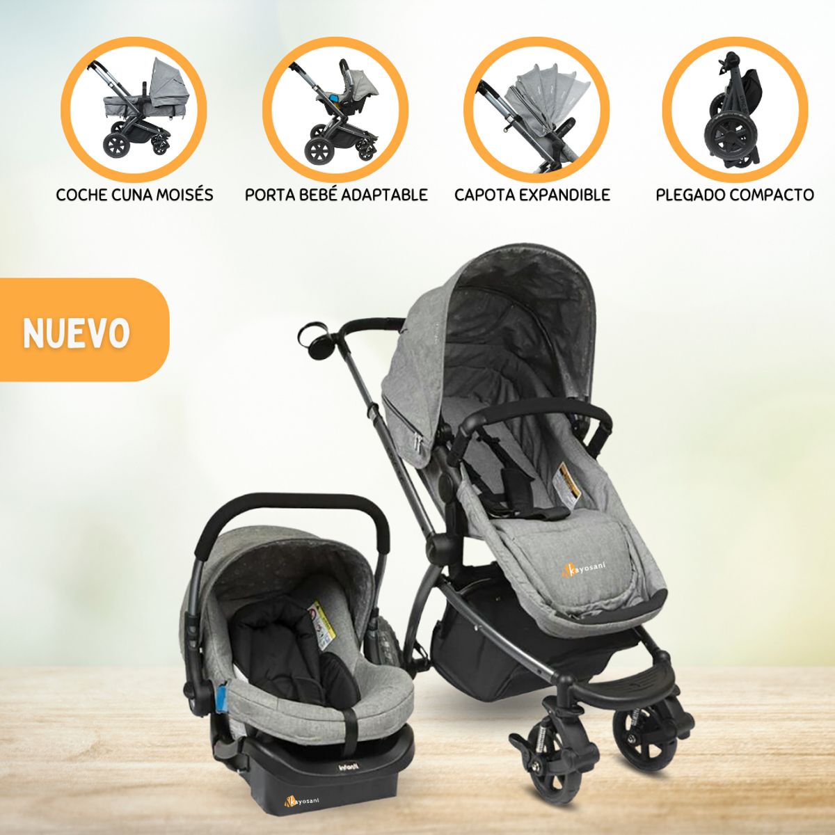 INFANTI - Coche Travel System para Bebé «Epic 5G» Gris