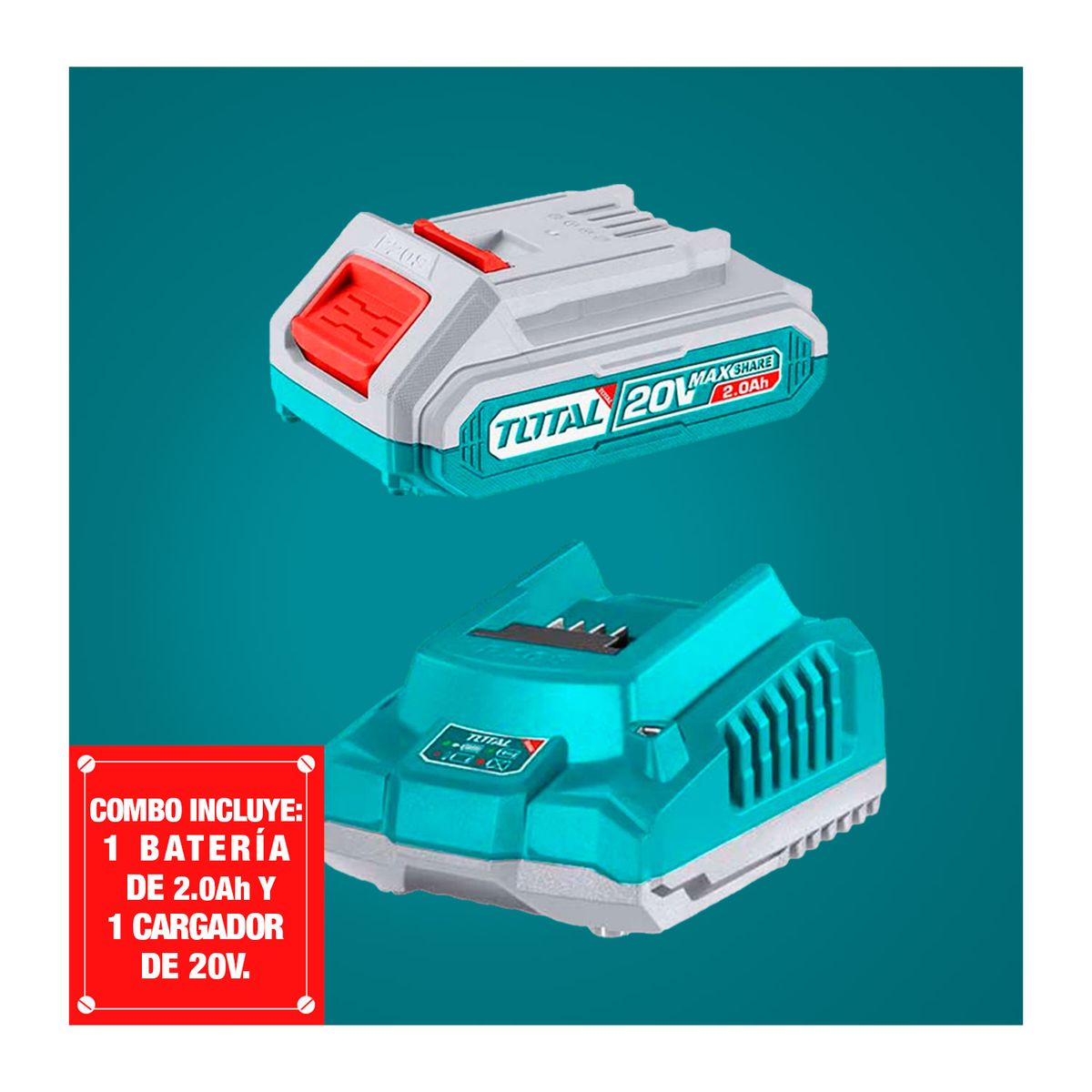 Total Tools - Taladro Atornillador Inalámbrico 20v + Porta Taladro 21 Accesorios