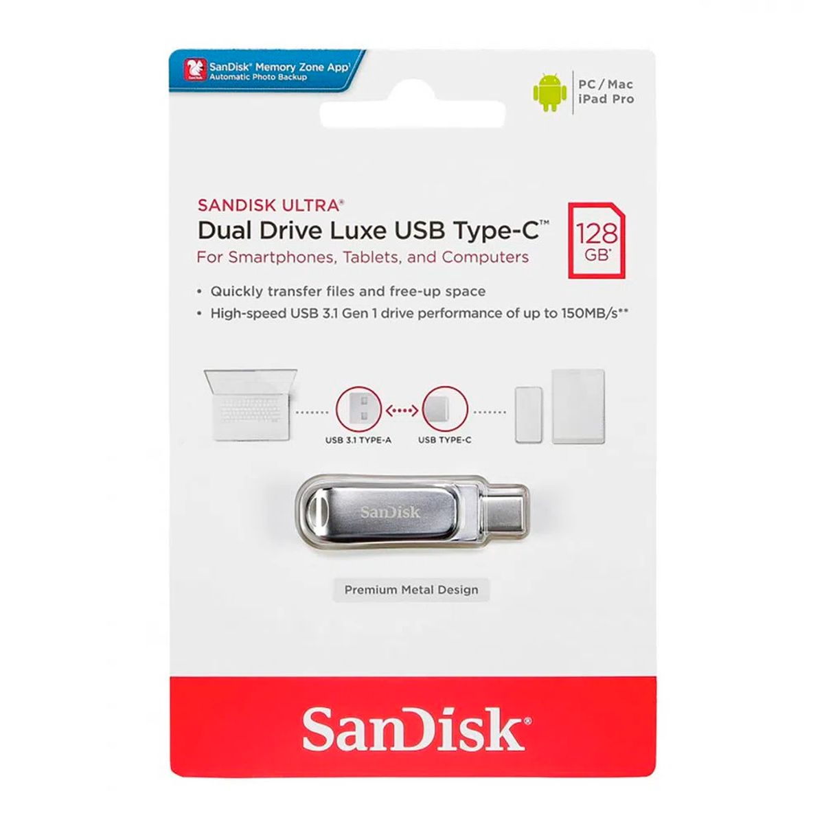 SANDISK - Memoria Usb Tipo C 128gb Sandisk Ultra Dual Drive Luxe Otg