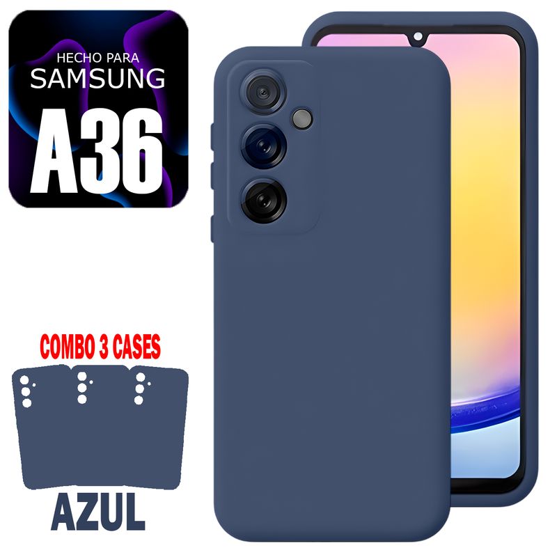 GENERICO - Combo Silicone Case Para Samsung A36 Azul Con Marca