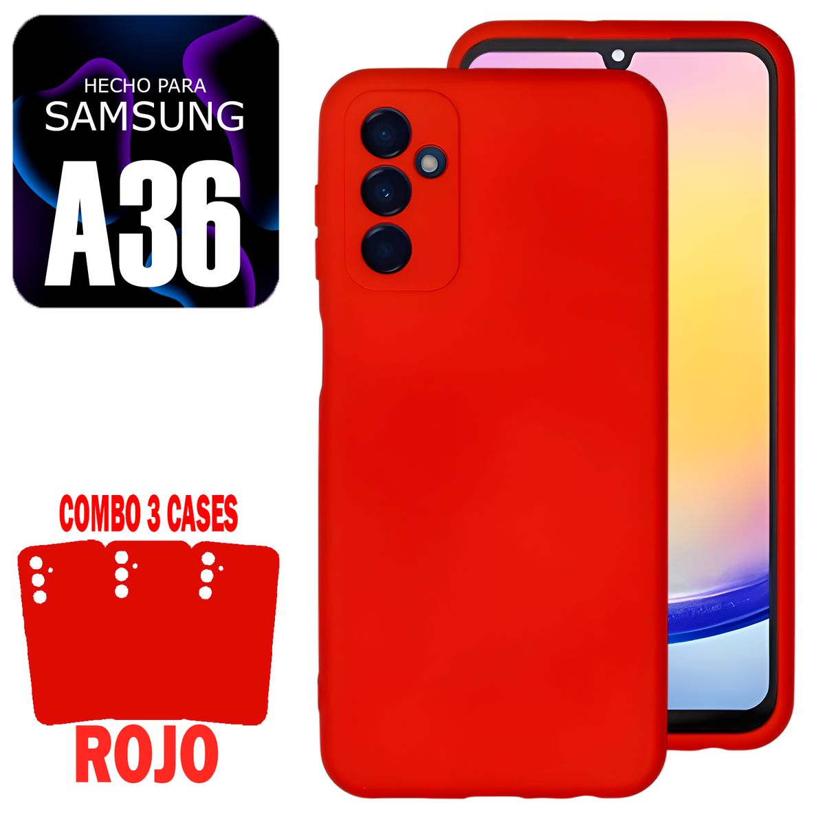 GENERICO - Combo Silicone Case Para Samsung A36 Rojo Con Marca