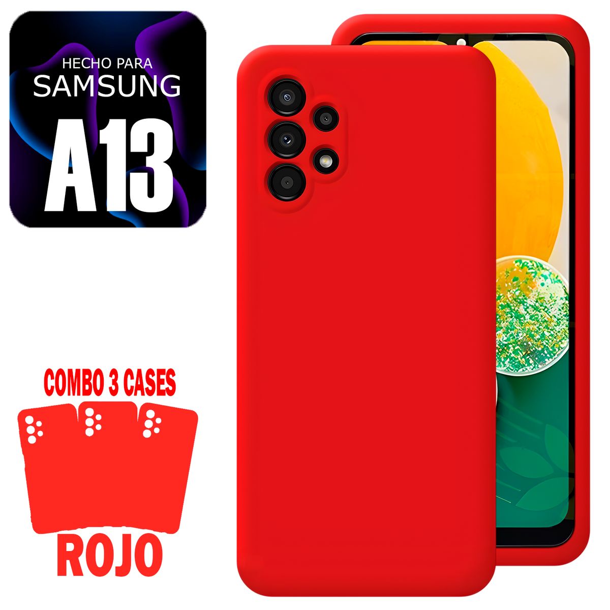 GENERICO - Combo Silicone Case Para Samsung A13 Rojo Con Marca