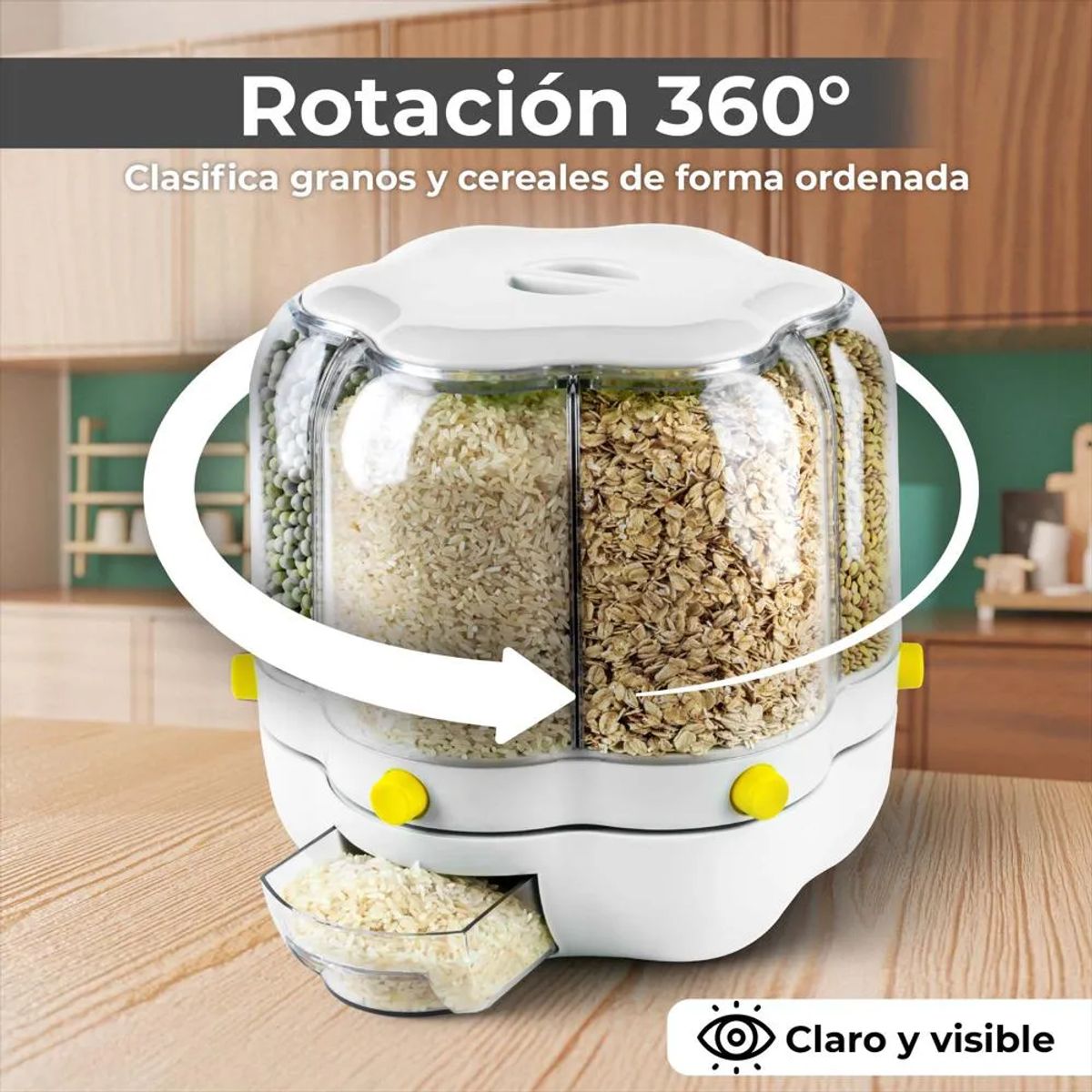 GENERICO - Contenedor Giratorio para Granos con 6 Compartimentos 6 Litros