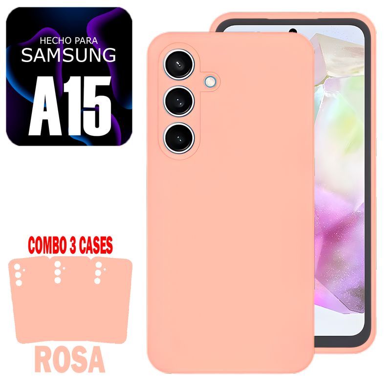 GENERICO - Combo Silicone Case Para Samsung A15 Rosa Con Marca