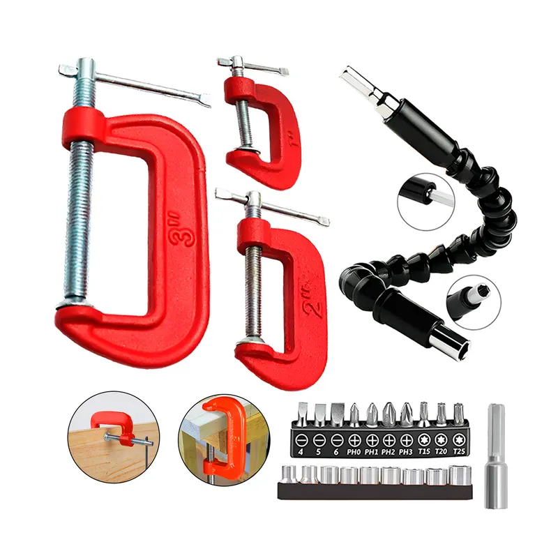 GENERICO - Extensor Para Taladro 21 Accesorios + Juego 3 Prensas Tipo C