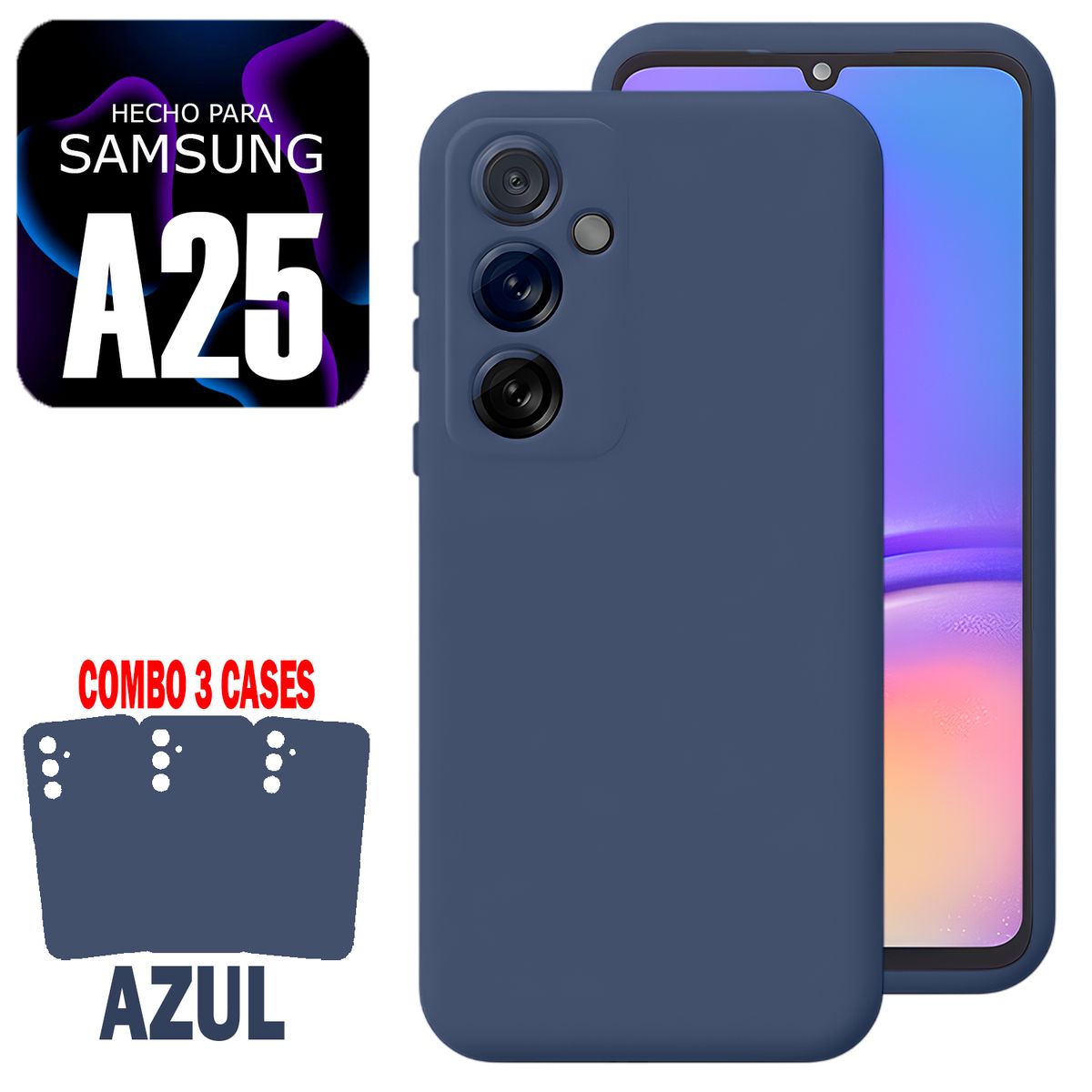 GENERICO - Combo Silicone Case Para Samsung A25 Azul Con Marca