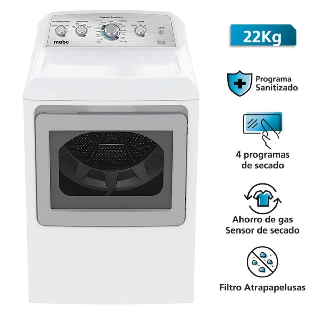 MABE - Secadora A Gas 22kg Blanco Mabe SMG47N8MSBBB0