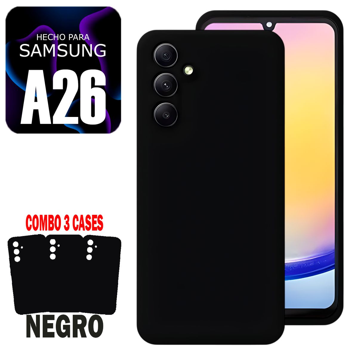 GENERICO - Combo Silicone Case Para Samsung A26 Negro Con Marca