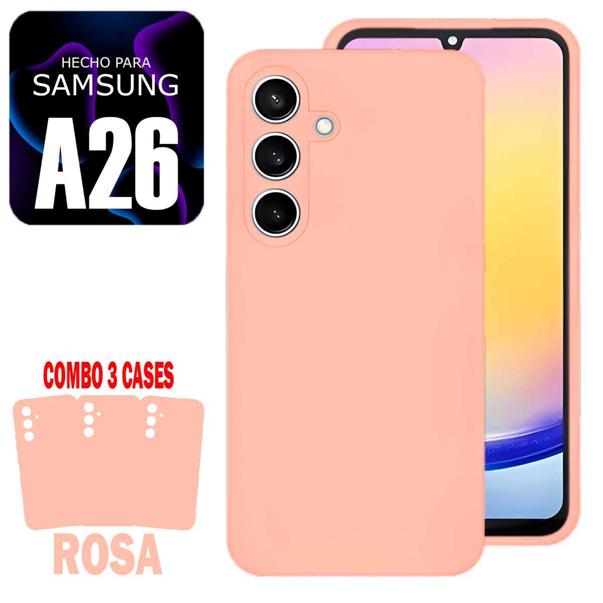 GENERICO - Combo Silicone Case Para Samsung A26 Rosa Con Marca