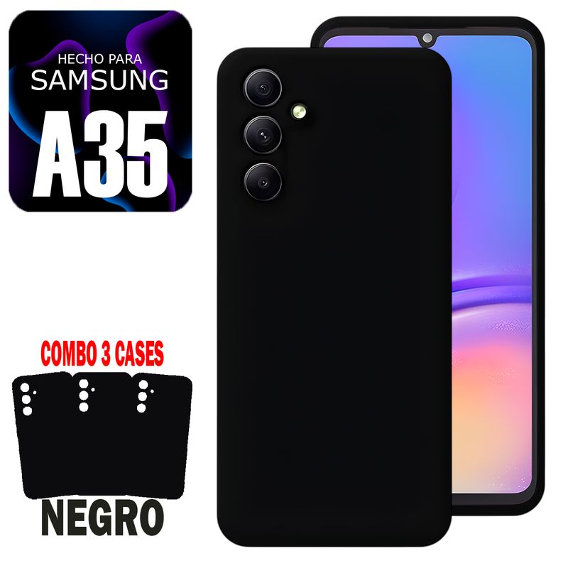 GENERICO - Combo Silicone Case Para Samsung A35 Negro Con Marca