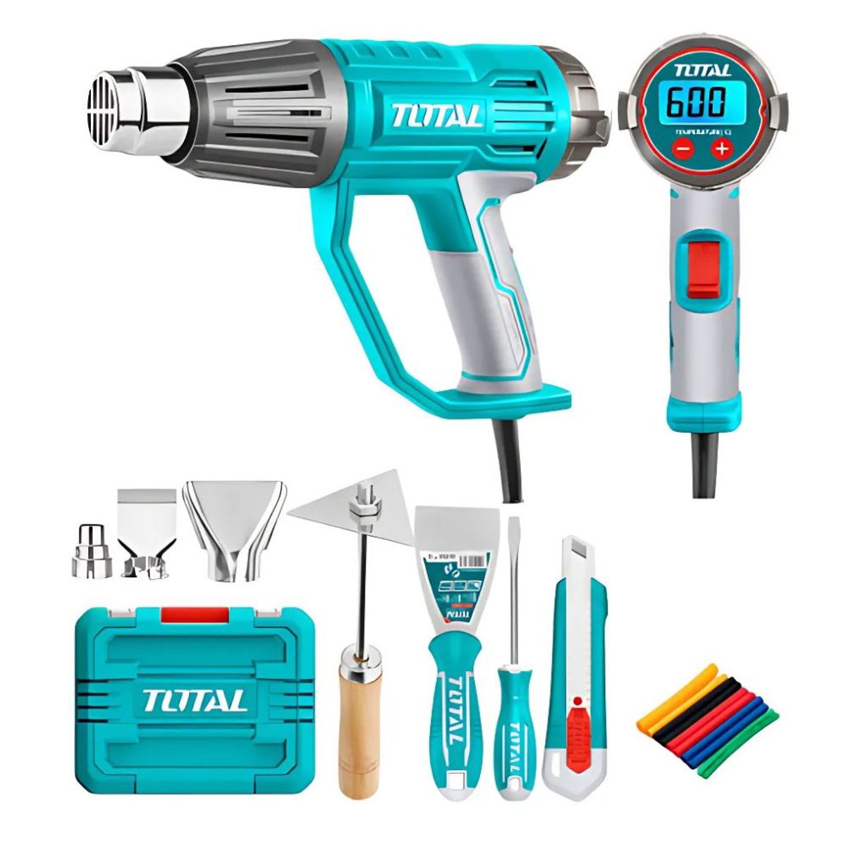 TOTAL TOOLS - Pistola de Calor 2000W 50-600c LCD y Accesorios Industrial