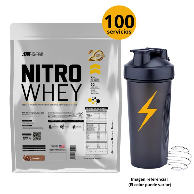 UNIVERSE NUTRITION - NITRO WHEY DE 3kg CHOCOLATE CON SHAKER - PROTEÍNA WHEY