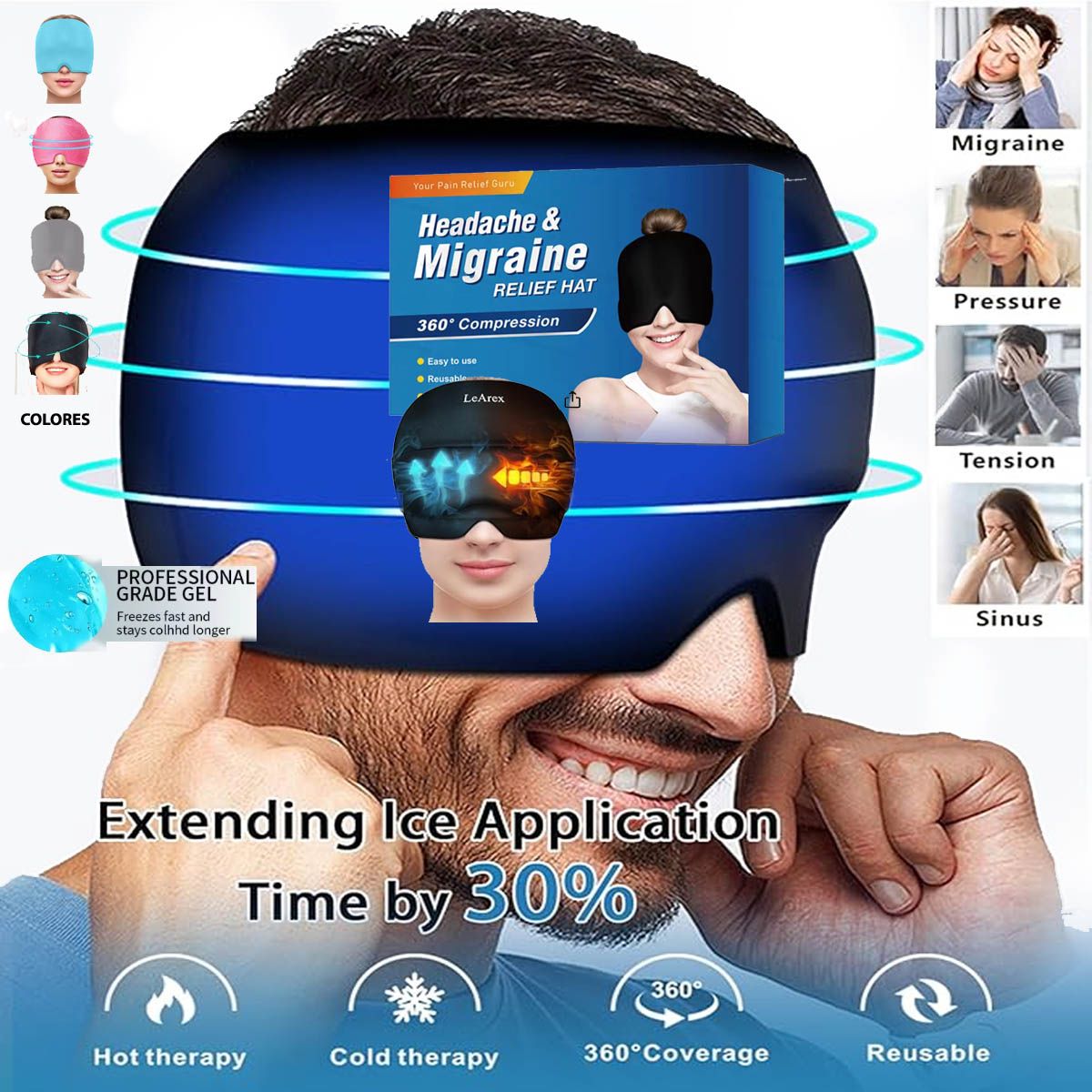 GENERICO - Almohadilla 360 Gel CABEZA OJOS Frio Calor Migraña