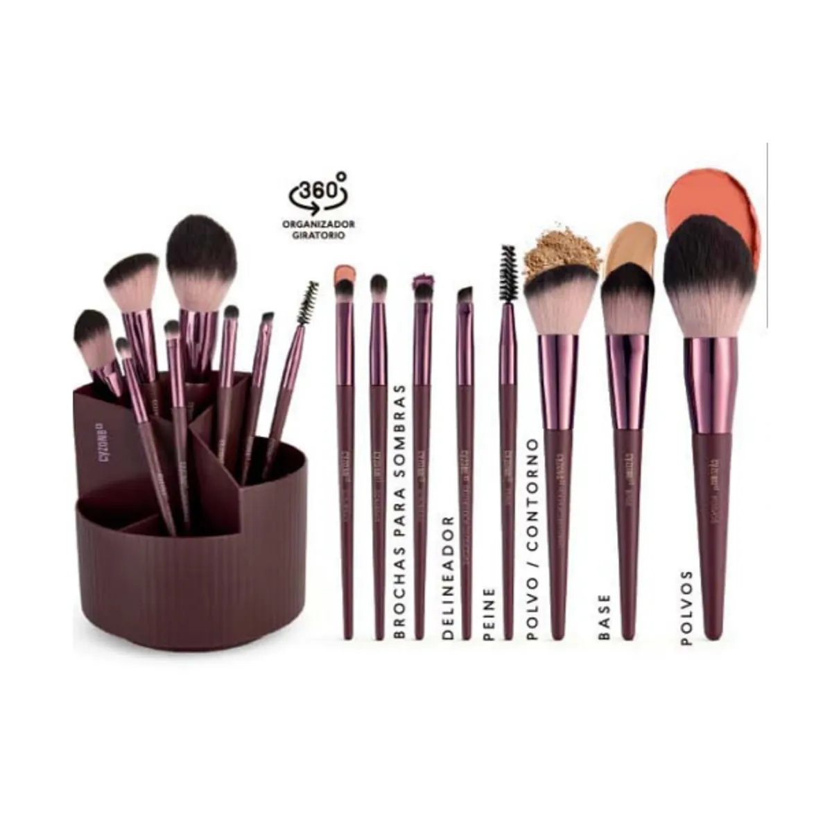 CYZONE - Set de 8 brochas Glam Beauty y organizador de base giratoria Cyzone