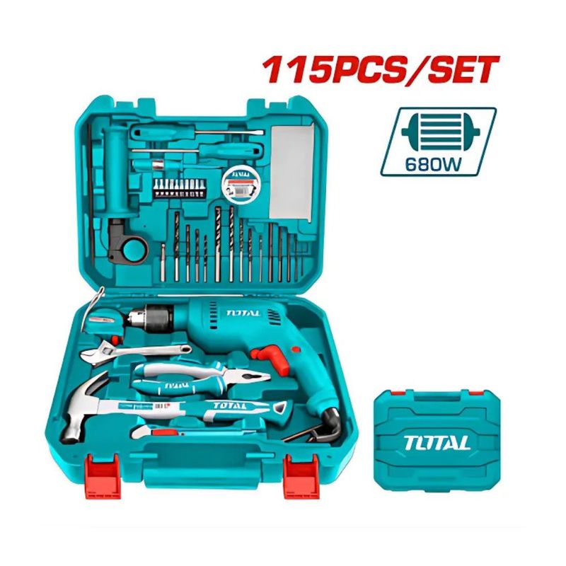TOTAL TOOLS - Set de Herramientas con Taladro 115 PCS Total Industrial