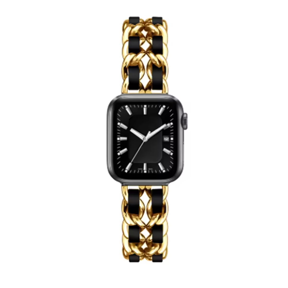 GENERICO - Correa Cuero y Acero para Apple Watch 44mm  ORO-NEGRO
