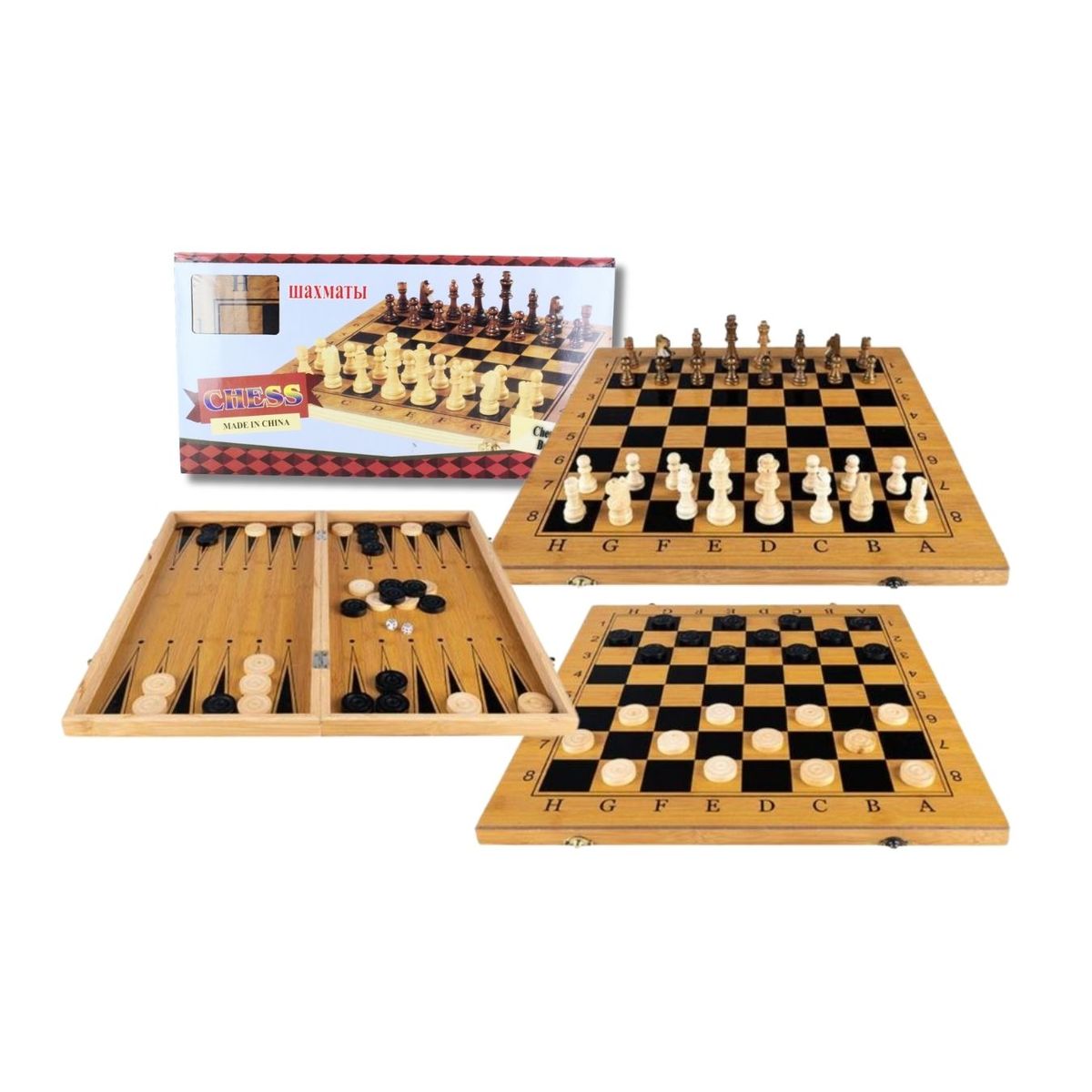 GENERICO - Tablero de Madera 3en1 Ajedrez- Damas Chinas- Backgammon Mediano