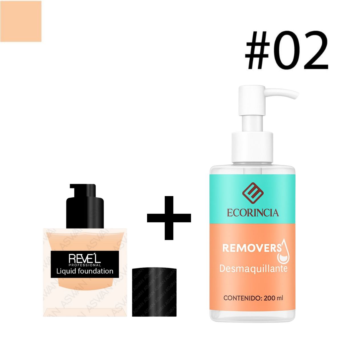 GENERICO - Pack Base Liquida Foundation 24h 02 REVEL + Removedor 200 ml