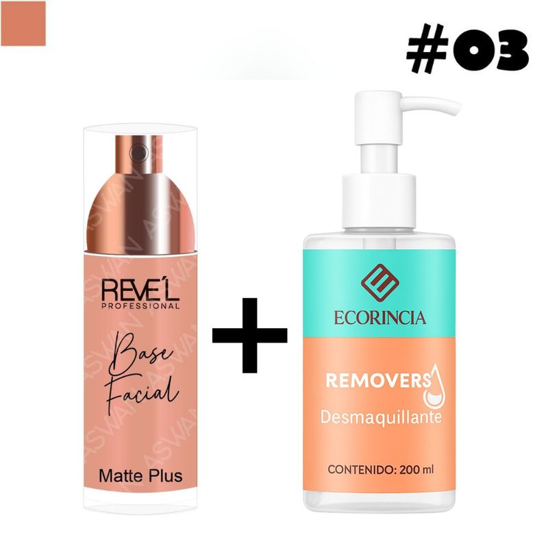 GENERICO - Pack Base Facial Matte Plus 03 REVEL + Removedor 200 ml