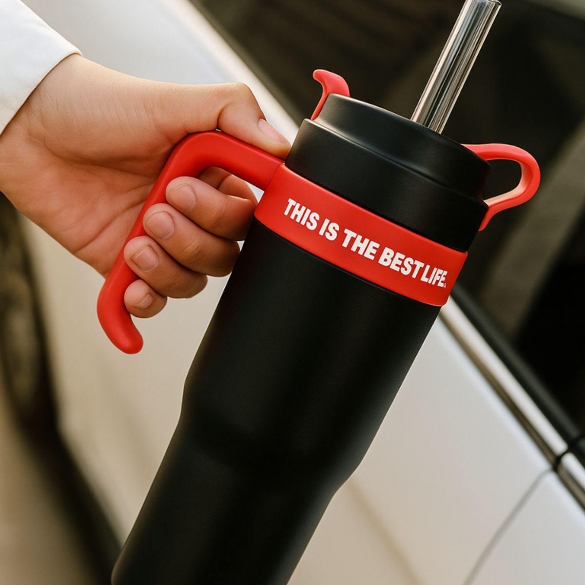 GENERICO - Vaso Térmico 900ml con Asa Bombilla y Tapa Antiderrame Negro