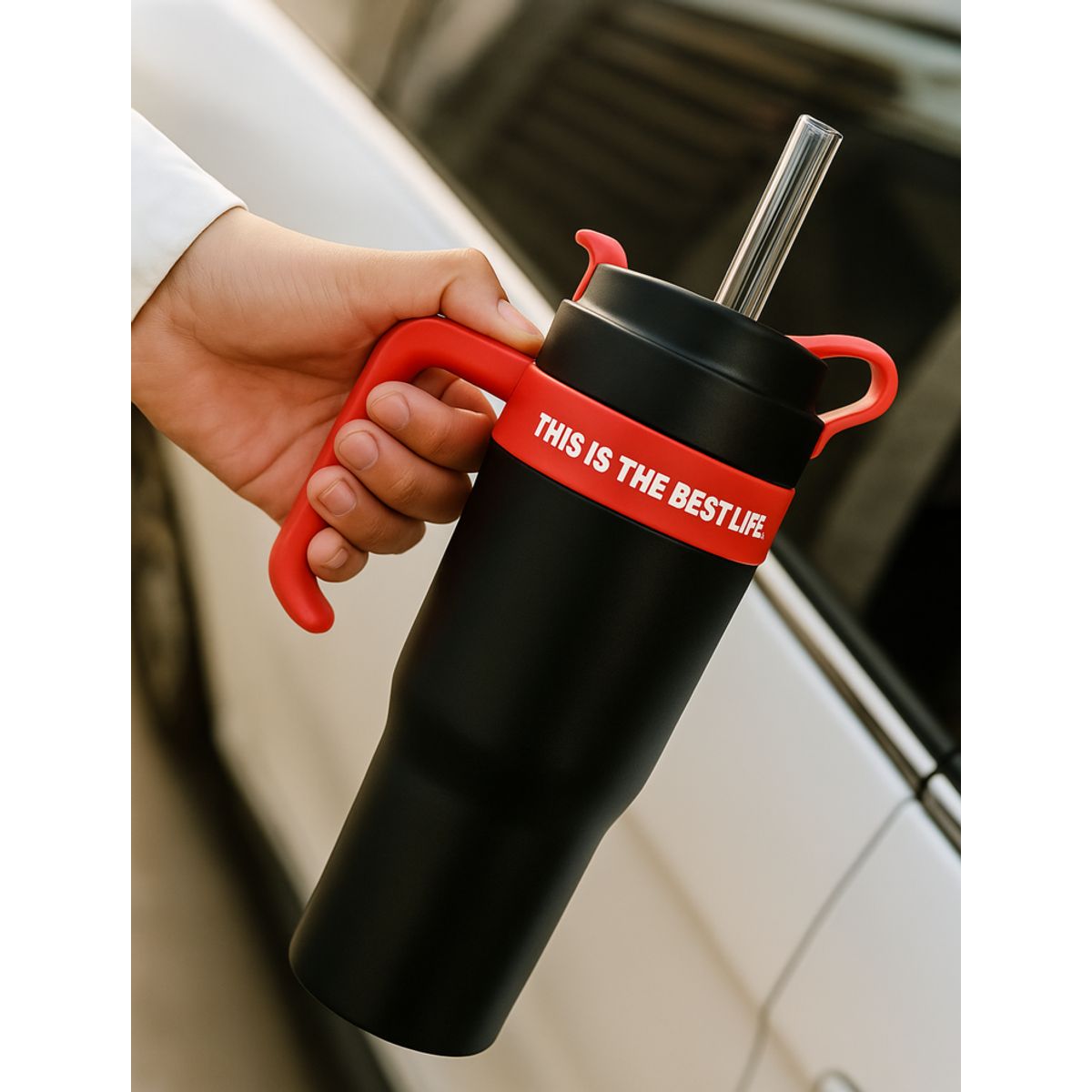 GENERICO - Vaso Térmico 900ml con Asa Bombilla y Tapa Antiderrame Negro