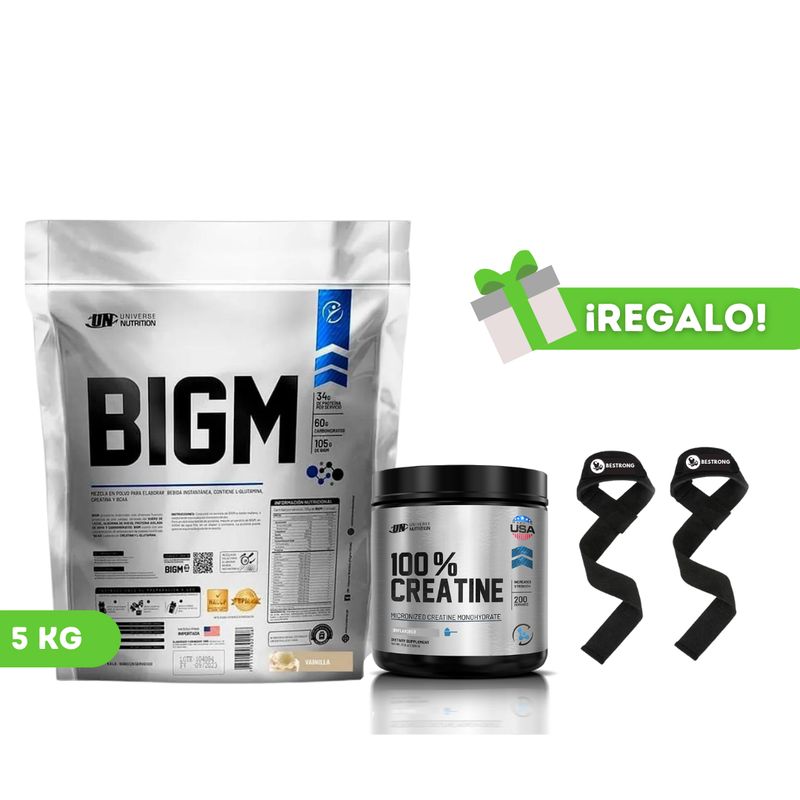 UNIVERSE NUTRITION - PACK PROTEÍNA BIGM 5KG VAINILLA + CREATINA UNIVERSE NUTRITION 250G + STRAPS